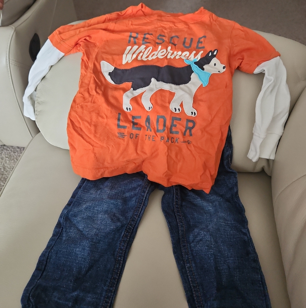 Carter's Orange Long-Sleeve Tee with Husky Graphic/ Jeans Included